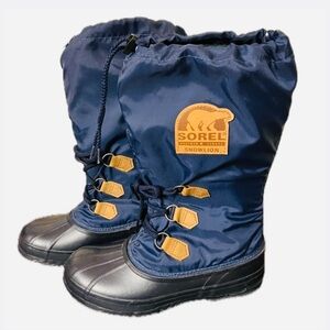 Sorel Sz 7 Women’s Blue/Black Snow Boots Rain Snow Lion Felt Lined Rubber Canada